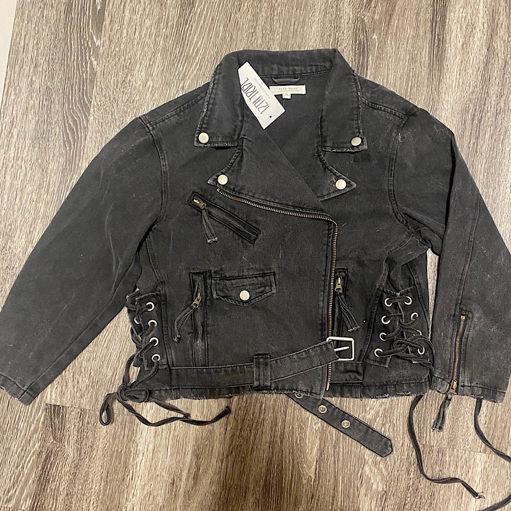 12th Tribe Jet Setter Black Denim Jacket NWT